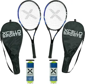 27" Aluminum Racket Set (Blue/Black) with 2 Tubes of Tennis Balls and 2 Covers