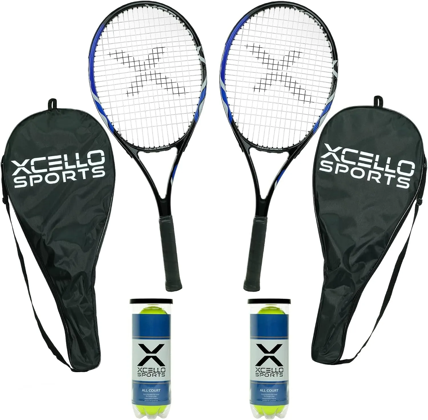 27" Aluminum Racket Set (Blue/Black) with 2 Tubes of Tennis Balls and 2 Covers