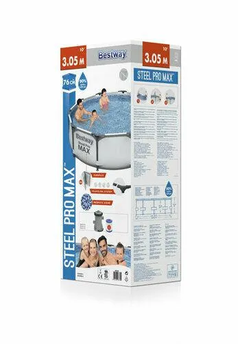 56408 Bestway 10Ft 305cmx76cm Grey Steel Pro Max Round Pool With Filtration Pump