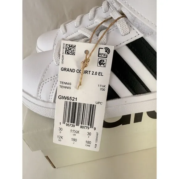 Adidas Unisex-Child Grand Court 2.0. EL K Tennis Shoe Sz 12 K GW6521 White Black