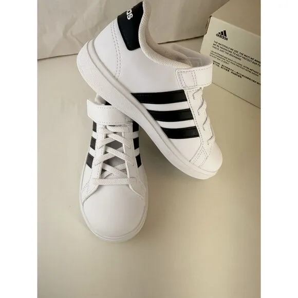 Adidas Unisex-Child Grand Court 2.0. EL K Tennis Shoe Sz 12 K GW6521 White Black