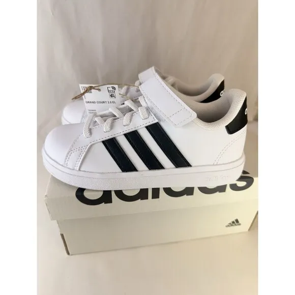 Adidas Unisex-Child Grand Court 2.0. EL K Tennis Shoe Sz 12 K GW6521 White Black