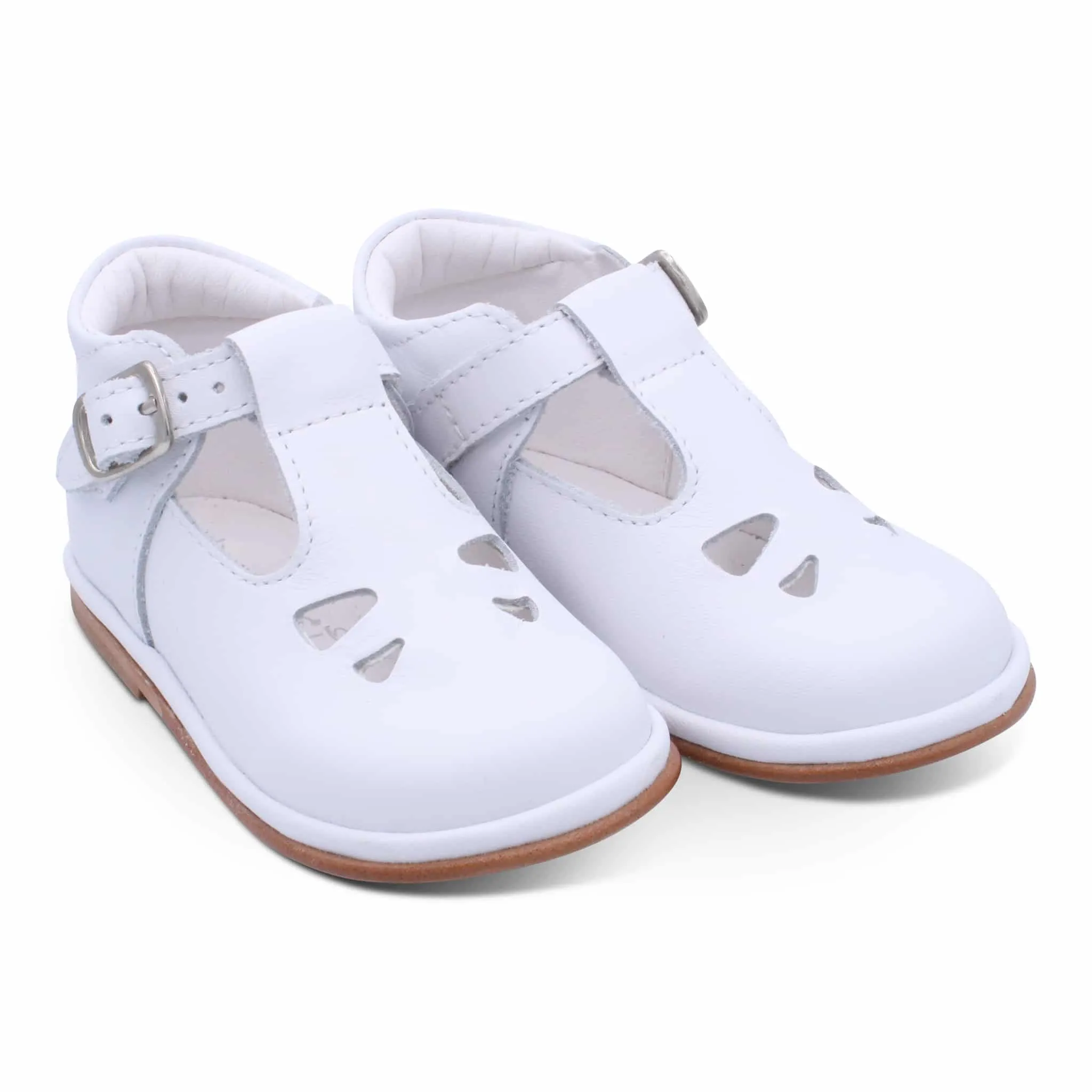 'Benicio' Boys White Leather T-Bar Shoes