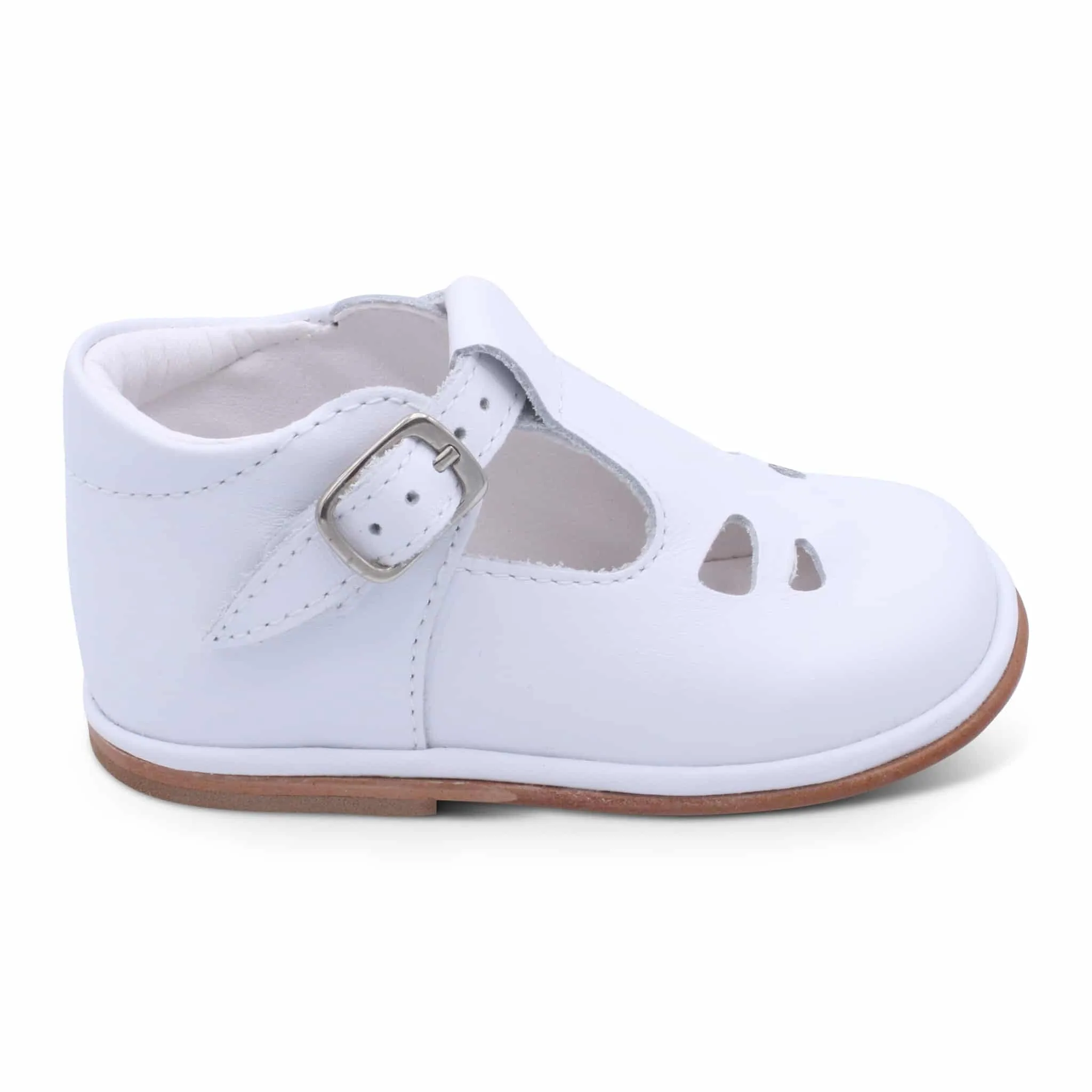 'Benicio' Boys White Leather T-Bar Shoes