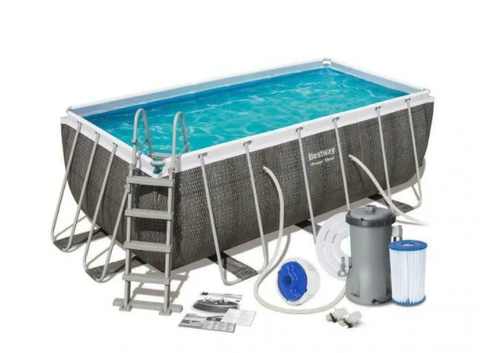 Bestway 13.6Ft Rectangular Swimming Pool 412X201X122cm Grey Rattan   Accessories