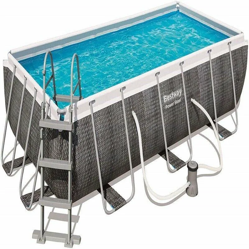 Bestway 13.6Ft Rectangular Swimming Pool 412X201X122cm Grey Rattan   Accessories