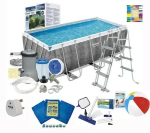 Bestway 13.6Ft Rectangular Swimming Pool 412X201X122cm Grey Rattan   Accessories