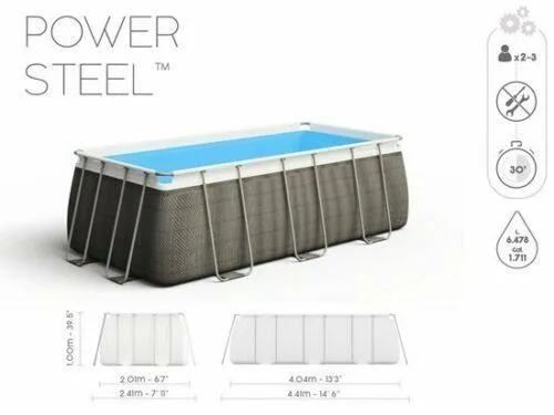 Bestway 13.6Ft Rectangular Swimming Pool 412X201X122cm Grey Rattan   Accessories