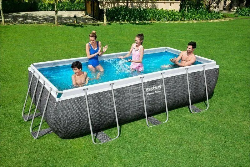 Bestway 13.6Ft Rectangular Swimming Pool 412X201X122cm Grey Rattan   Accessories