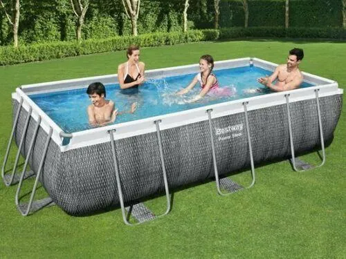Bestway 13.6Ft Rectangular Swimming Pool 412X201X122cm Grey Rattan   Accessories
