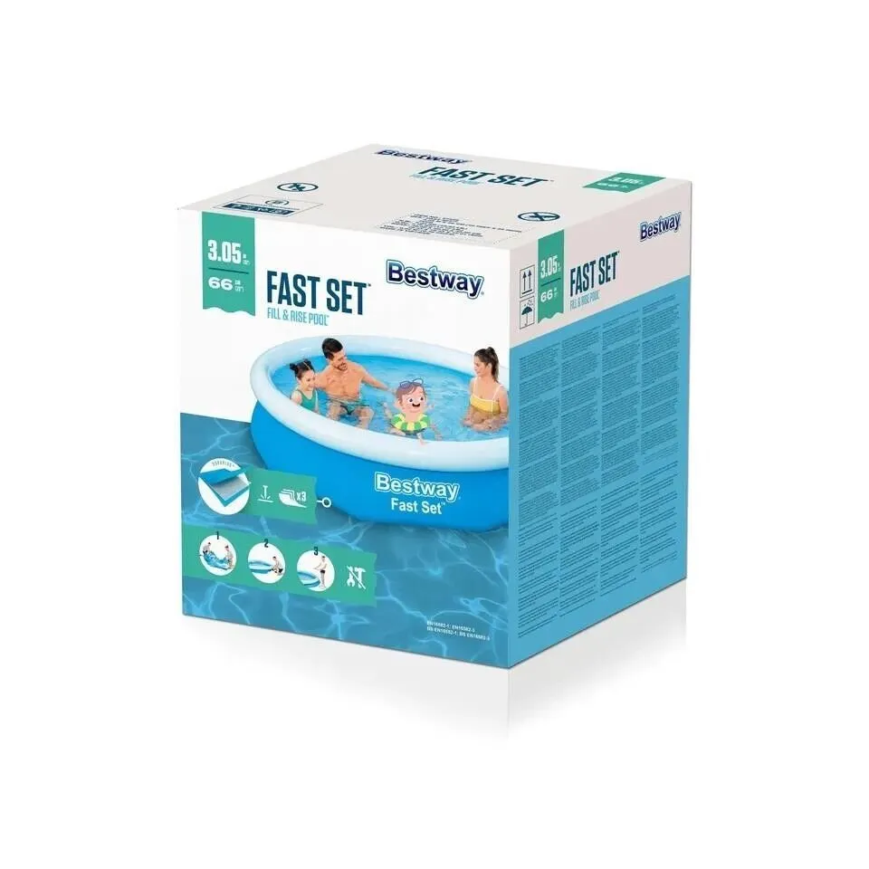 Bestway Fast Set Inflatable Swimming Pool 10'X26" for Kids and Adults, Blue