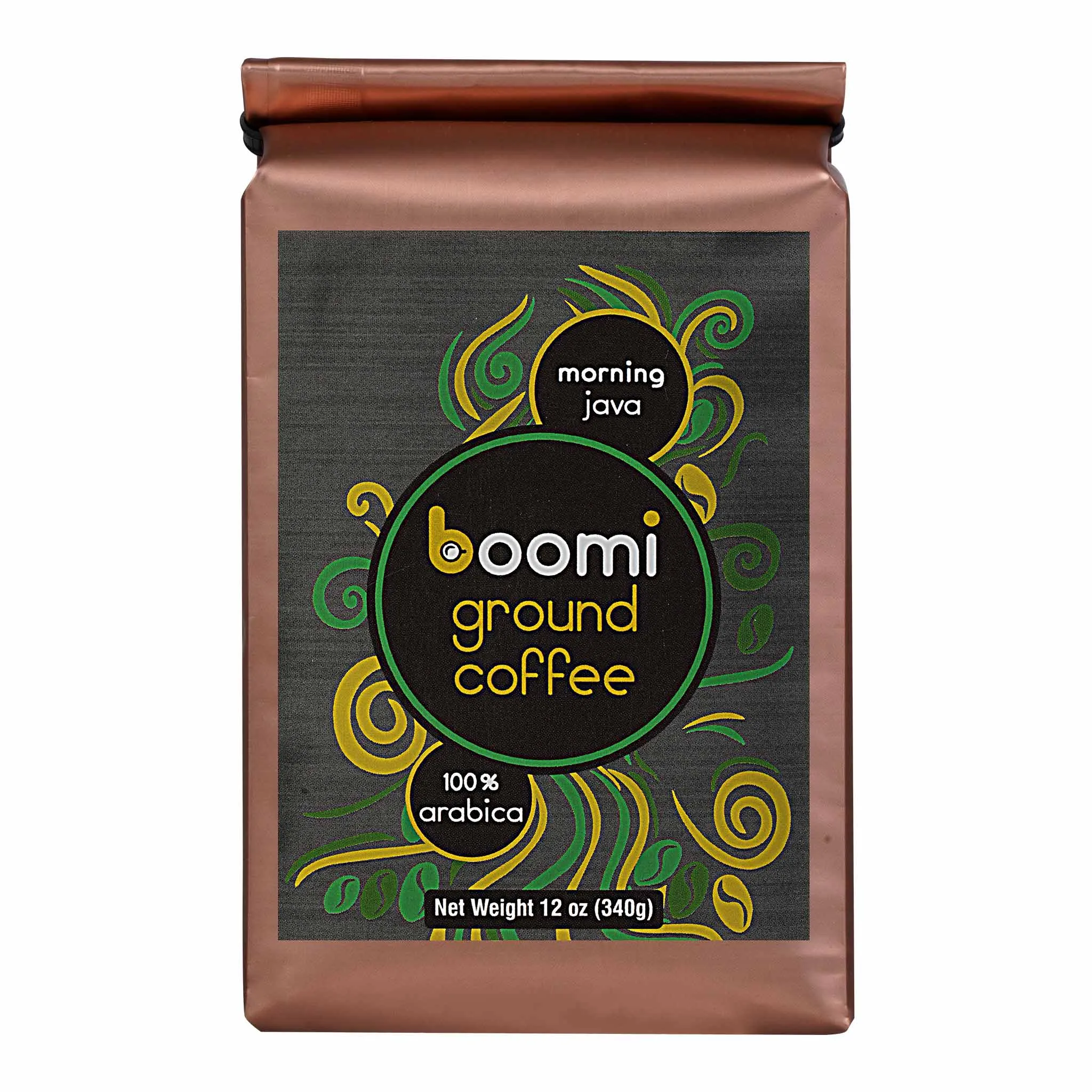Boomi Premium Ground Coffee Morning Java, Medium Roast, Perfectly Balanced, Always Smooth, Made with 100% Arabica Beans, 12 Ounce Bag