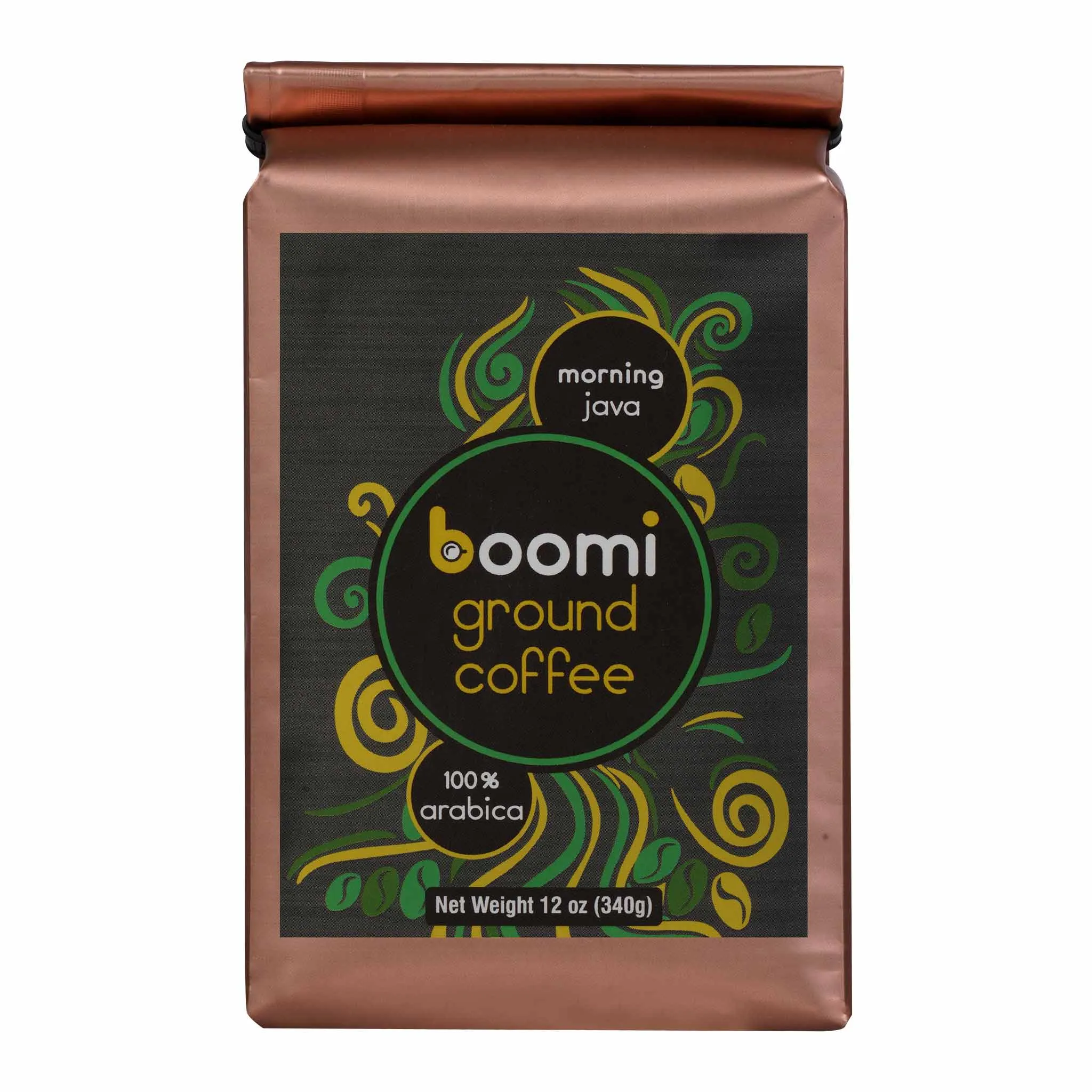 Boomi Premium Ground Coffee Morning Java, Medium Roast, Perfectly Balanced, Always Smooth, Made with 100% Arabica Beans, 12 Ounce Bag