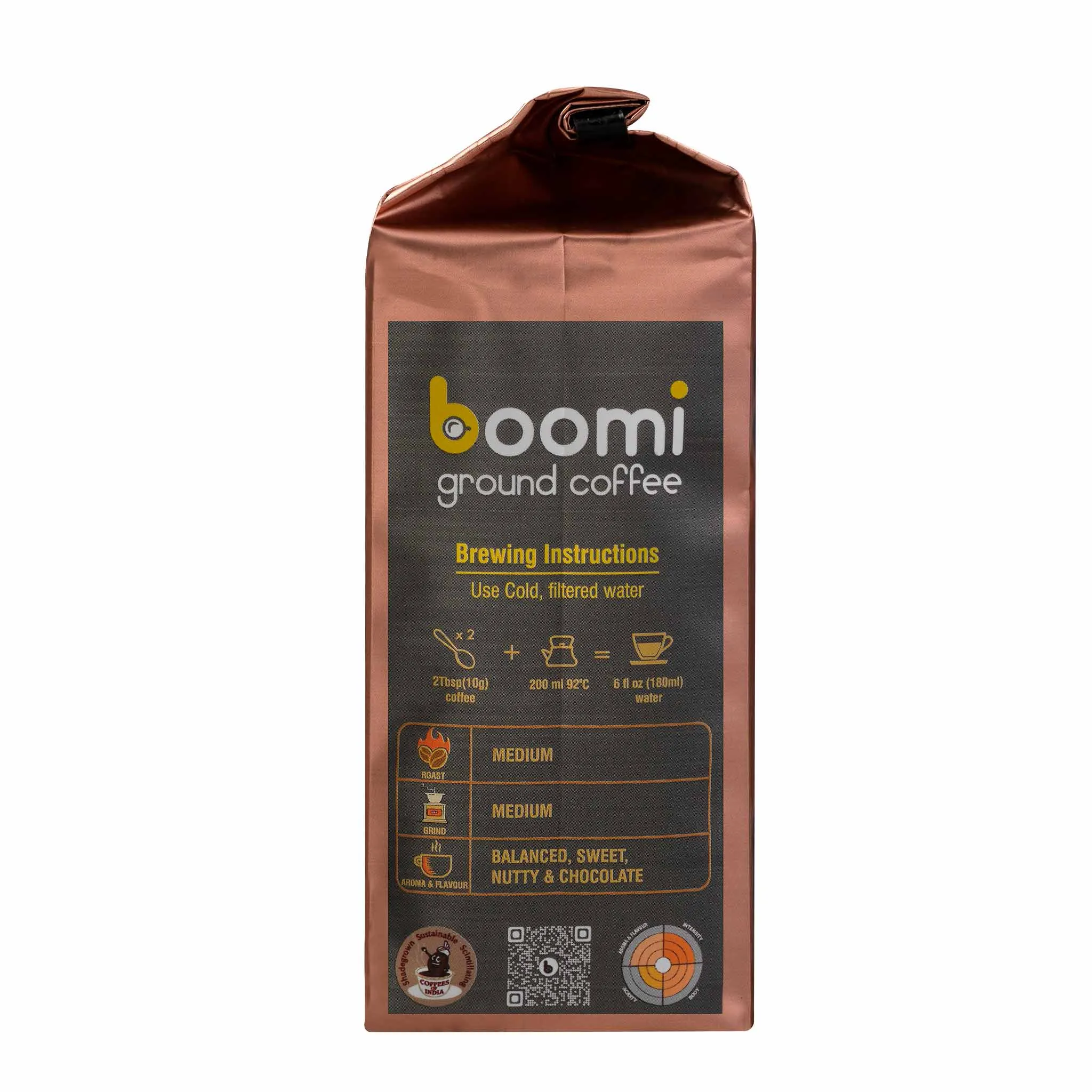 Boomi Premium Ground Coffee Morning Java, Medium Roast, Perfectly Balanced, Always Smooth, Made with 100% Arabica Beans, 12 Ounce Bag