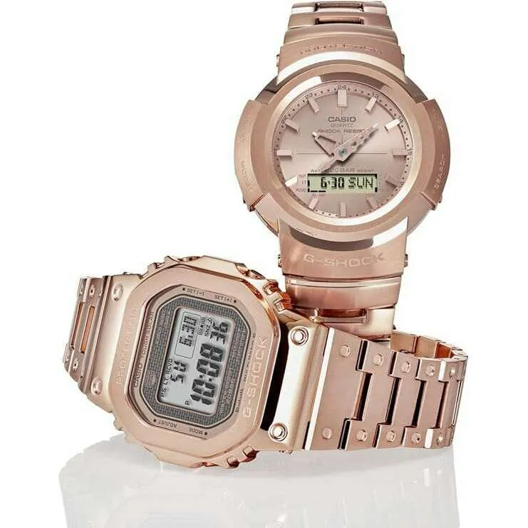 CASIO G-SHOCK FULL METAL RADIO SOLAR PINK GOLD ANALOG DIGITAL MEN WATCH AWM-500GD-4AJF