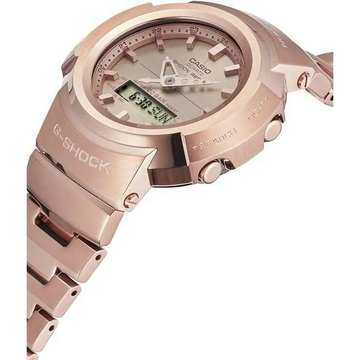 CASIO G-SHOCK FULL METAL RADIO SOLAR PINK GOLD ANALOG DIGITAL MEN WATCH AWM-500GD-4AJF