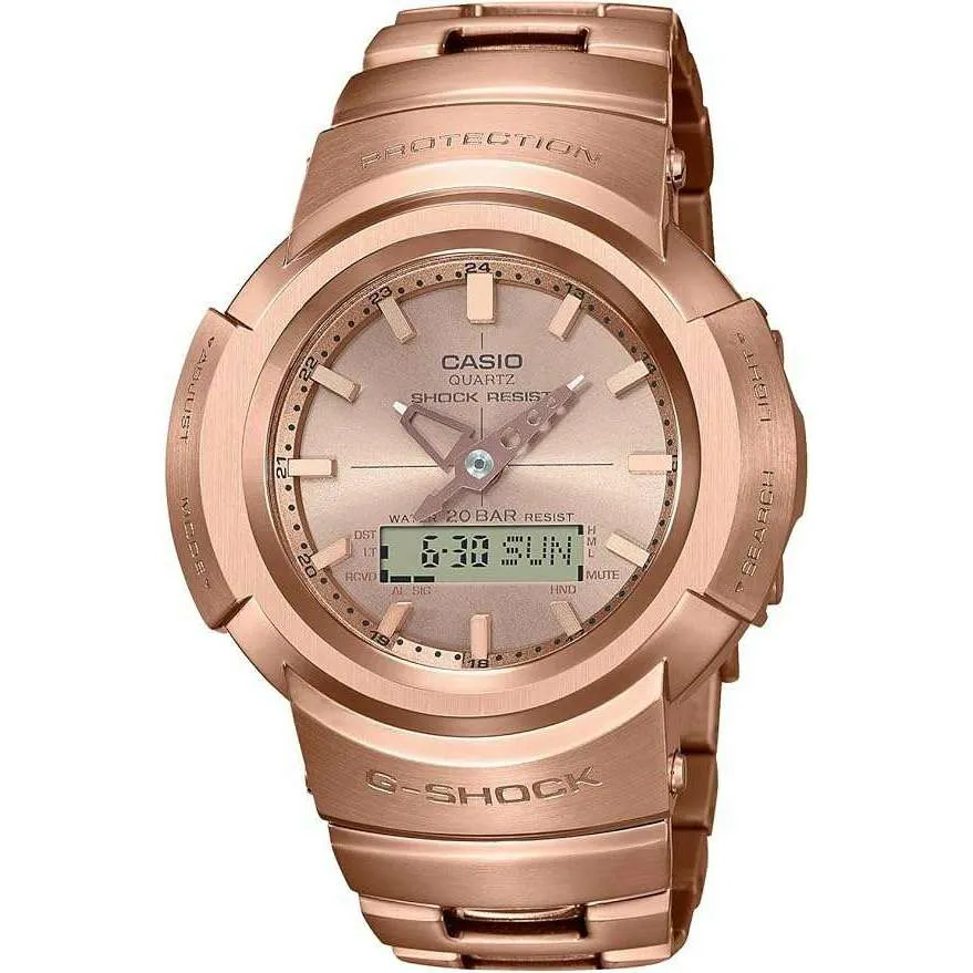 CASIO G-SHOCK FULL METAL RADIO SOLAR PINK GOLD ANALOG DIGITAL MEN WATCH AWM-500GD-4AJF