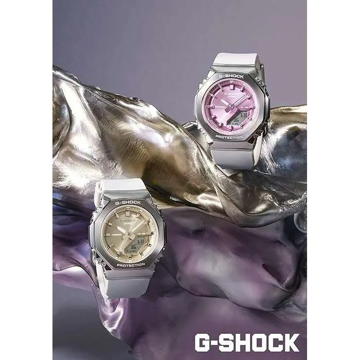 CASIO G-SHOCK METAL COVERED ANALOG DIGITAL WHITE & PURPLE LADIES WATCH GM-S2110-7A6JF