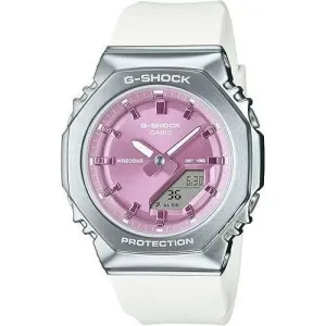 CASIO G-SHOCK METAL COVERED ANALOG DIGITAL WHITE & PURPLE LADIES WATCH GM-S2110-7A6JF
