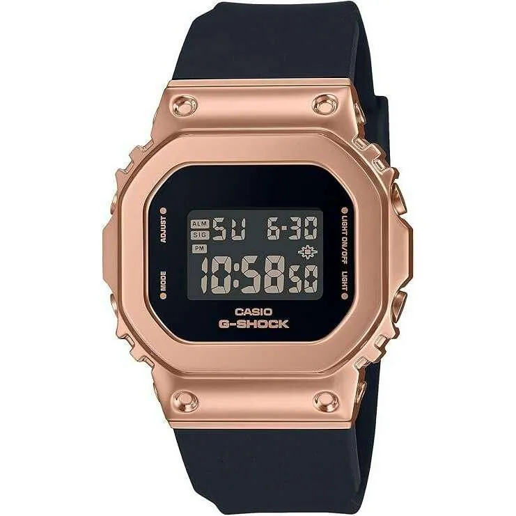 CASIO G-SHOCK MID-SIZE MODEL METAL COVERED DIGITAL BLACK & PINK GOLD LADIES WATCH GM-S5600UPG-1JF