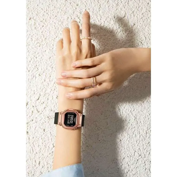 CASIO G-SHOCK MID-SIZE MODEL METAL COVERED DIGITAL BLACK & PINK GOLD LADIES WATCH GM-S5600UPG-1JF