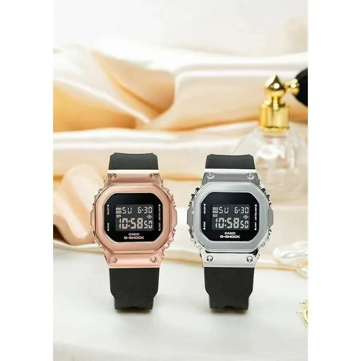 CASIO G-SHOCK MID-SIZE MODEL METAL COVERED DIGITAL BLACK & PINK GOLD LADIES WATCH GM-S5600UPG-1JF