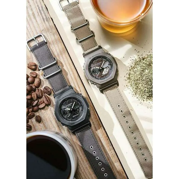 CASIO G-SHOCK WEB-EXCLUSIVE BLUETOOTH FABRIC STRAP KHAKI GREY MEN WATCH GA-B2100CT-5AJF