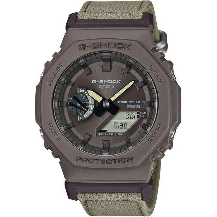 CASIO G-SHOCK WEB-EXCLUSIVE BLUETOOTH FABRIC STRAP KHAKI GREY MEN WATCH GA-B2100CT-5AJF