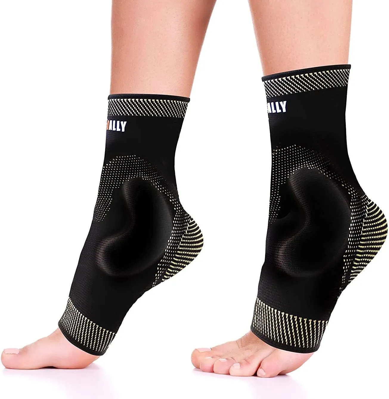 Copper Infused Ankle Brace Silicone Gel Ankle Support Compression Sleeves for Pain Relief, Plantar Fasciitis, Achilles Tendonitis, Large, 1 Pair