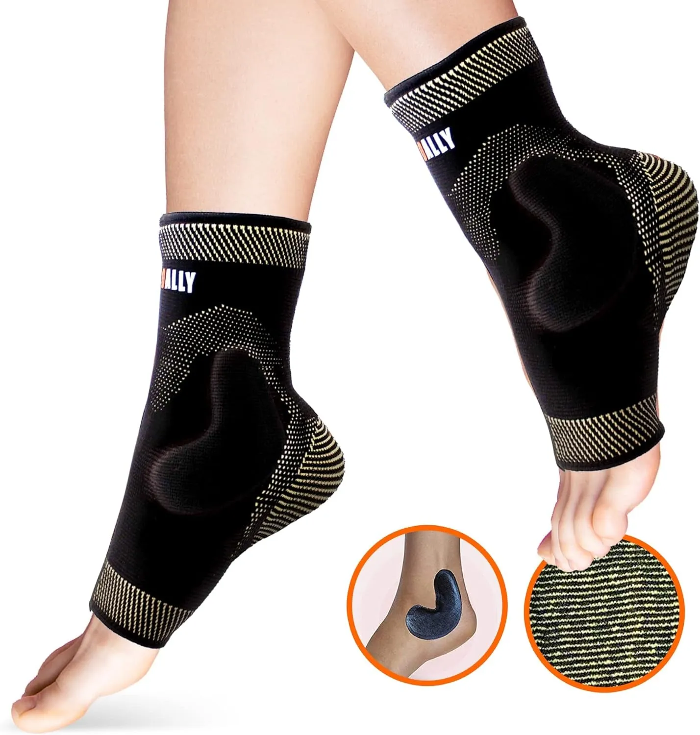 Copper Infused Ankle Brace Silicone Gel Ankle Support Compression Sleeves for Pain Relief, Plantar Fasciitis, Achilles Tendonitis, Large, 1 Pair