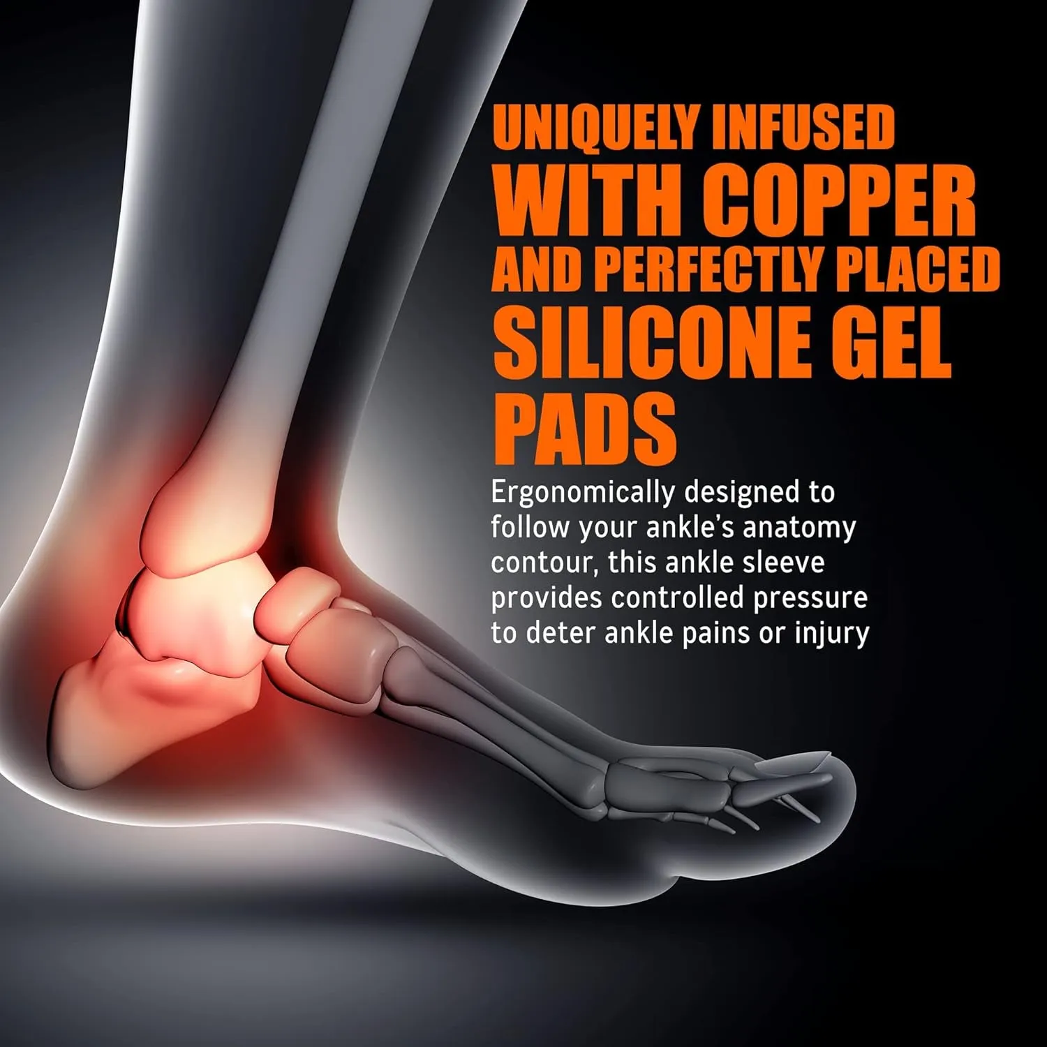 Copper Infused Ankle Brace Silicone Gel Ankle Support Compression Sleeves for Pain Relief, Plantar Fasciitis, Achilles Tendonitis, Large, 1 Pair