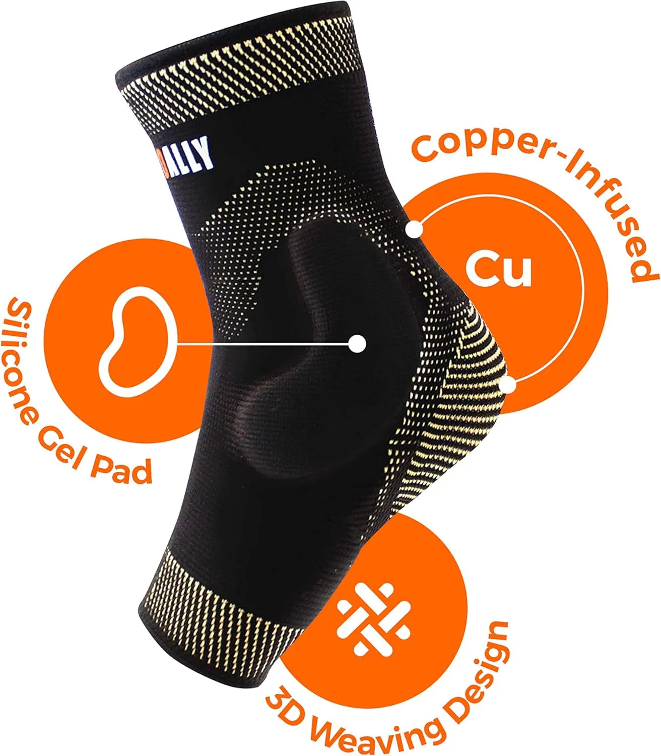 Copper Infused Ankle Brace Silicone Gel Ankle Support Compression Sleeves for Pain Relief, Plantar Fasciitis, Achilles Tendonitis, Large, 1 Pair