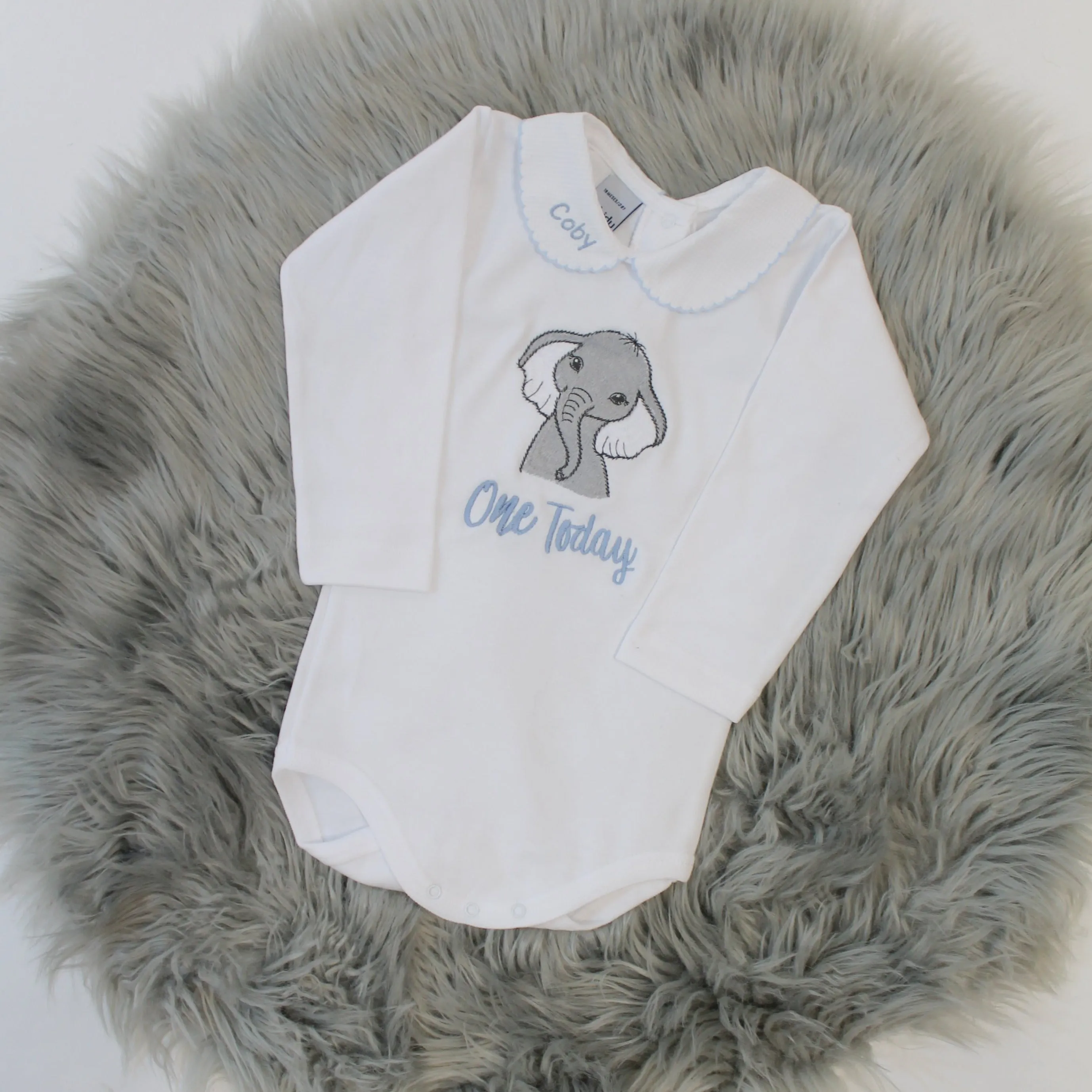 Embroidered Elephant Birthday Personalised Babyvest