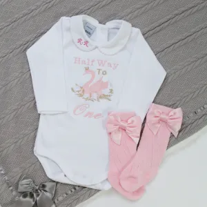 Embroidered Half Way To One Birthday Personalised Babyvest - Swan