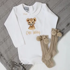 Embroidered Lion Cub Birthday Personalised Babyvest