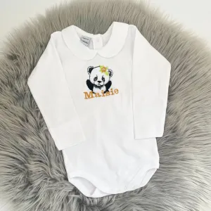 Floral Animal Embroidered Personalised Babygrow - Flowers & Name Colour Matching