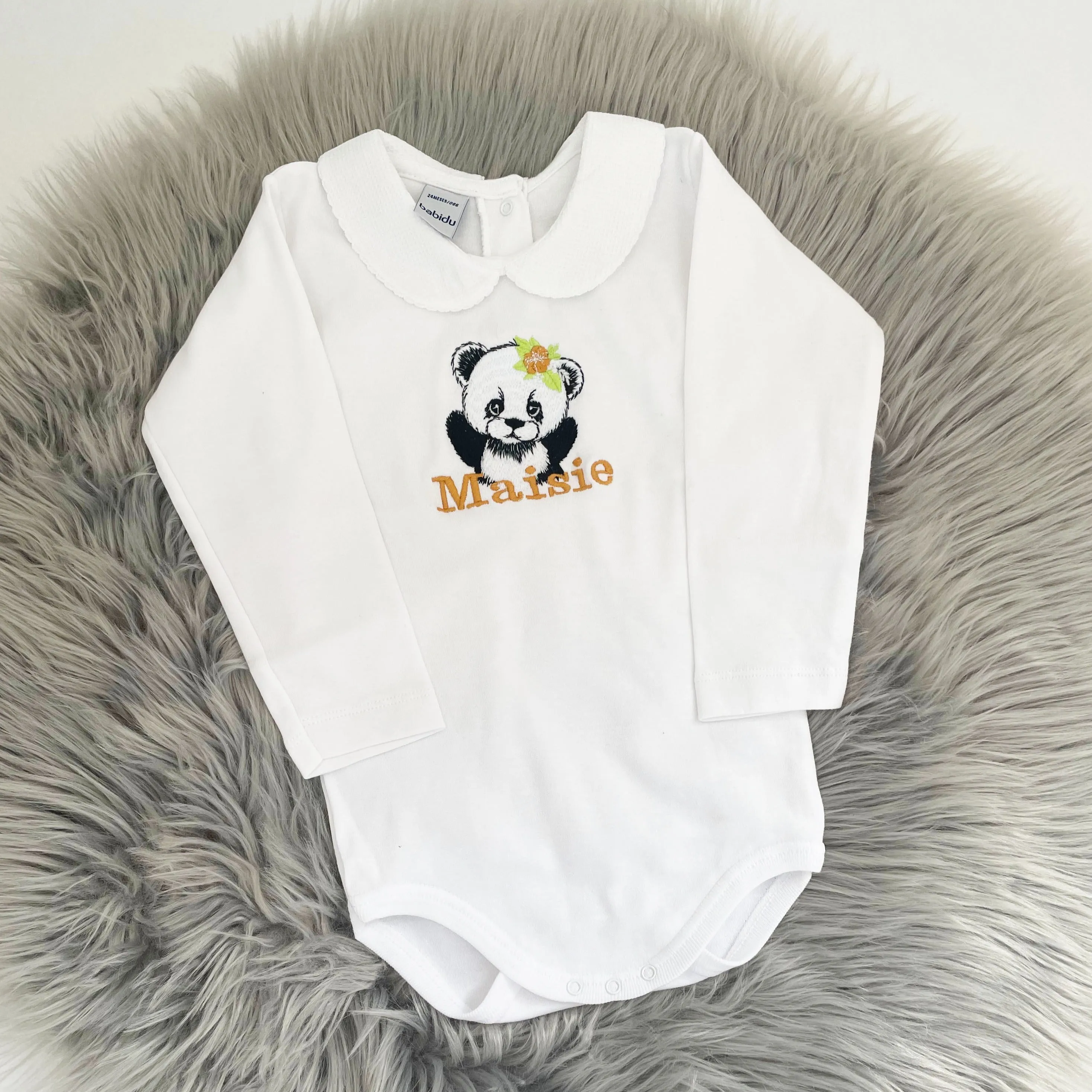 Floral Animal Embroidered Personalised Babygrow - Flowers & Name Colour Matching