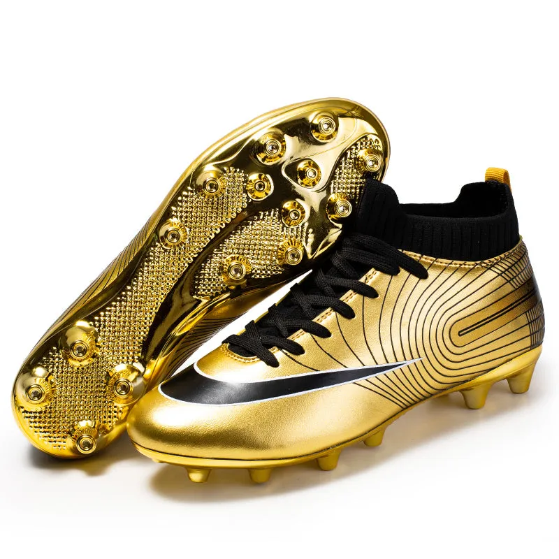 Gold Soccer Shoes Professional Unisex Ankle Football Boots