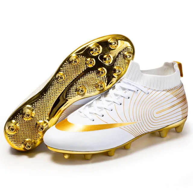 Gold Soccer Shoes Professional Unisex Ankle Football Boots