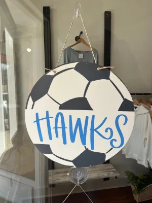 Hawks Soccer Ball Door Hanger Sign