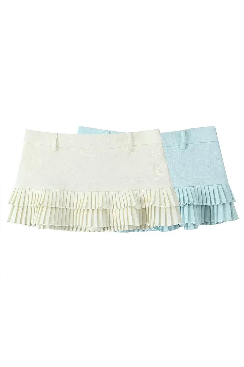 HQZ1319 Double-Layer Pleated Mini Skirt