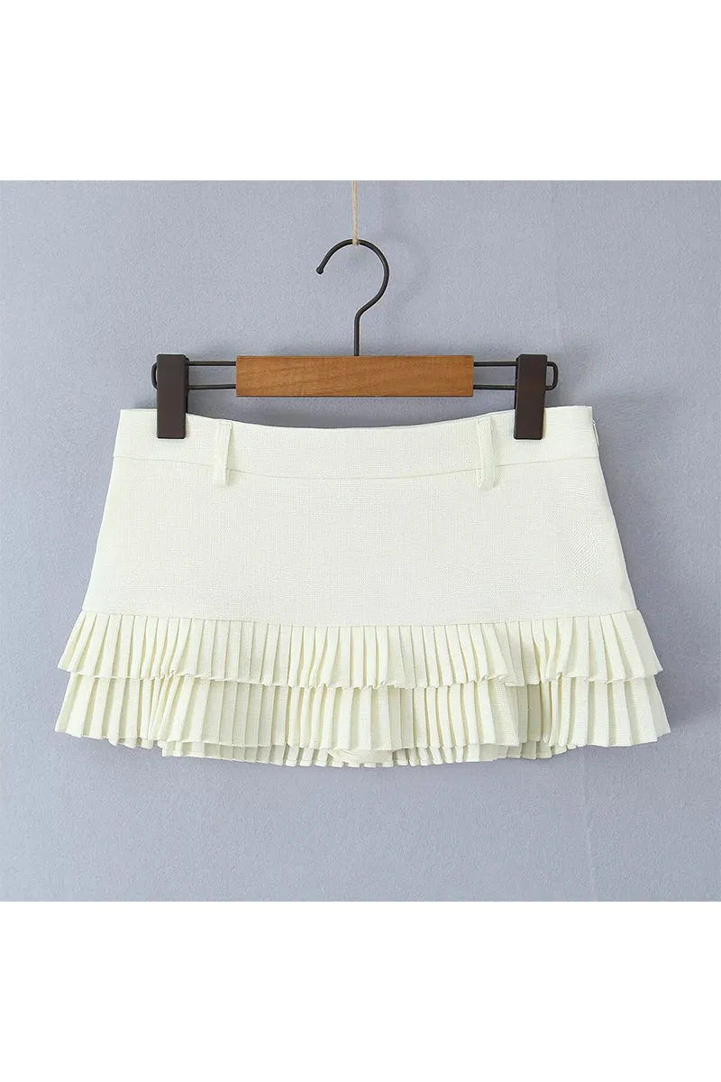 HQZ1319 Double-Layer Pleated Mini Skirt