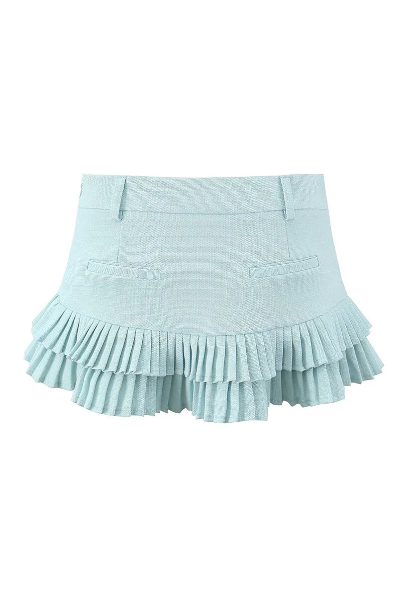 HQZ1319 Double-Layer Pleated Mini Skirt