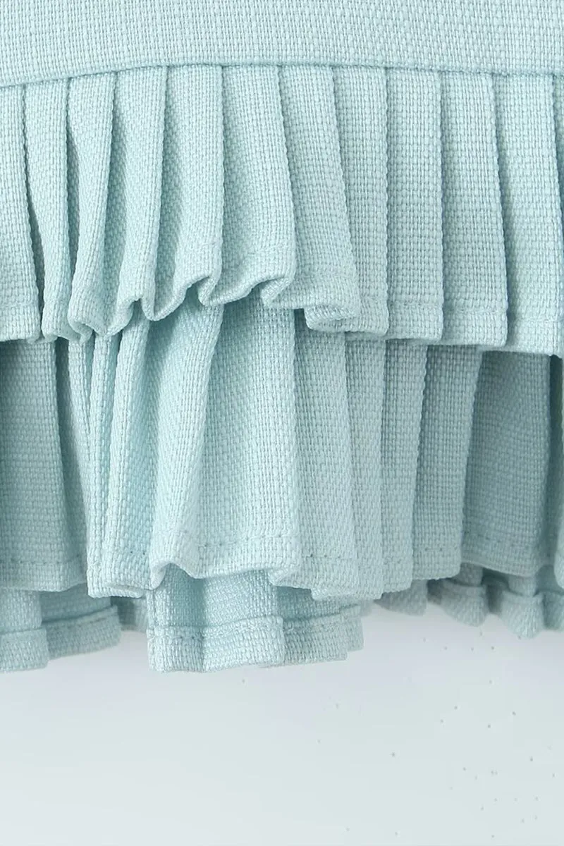 HQZ1319 Double-Layer Pleated Mini Skirt