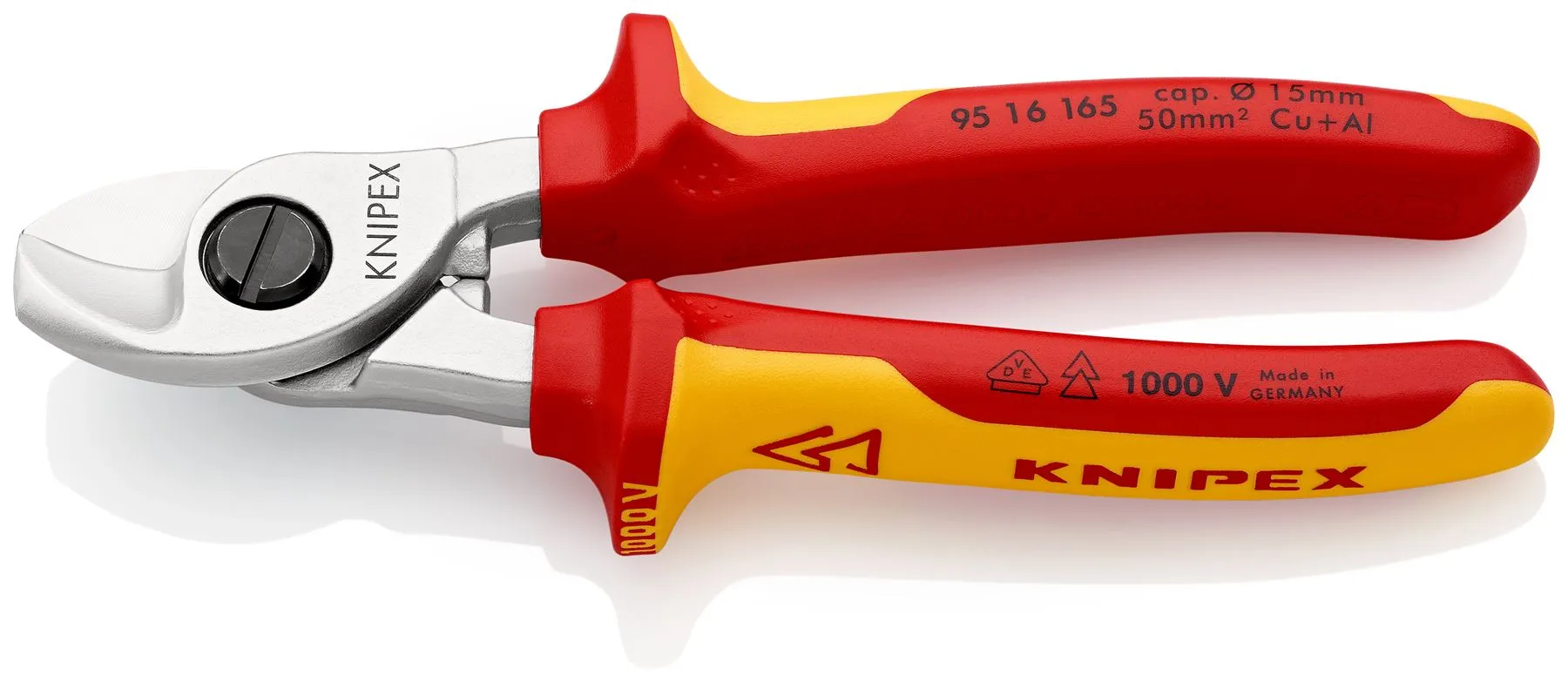 KNIPEX Cable Shears Cutting Pliers Cuts Cable up to 15mm Diameter 165mm VDE Insulated Multi Component Grips 95 16 165 SB