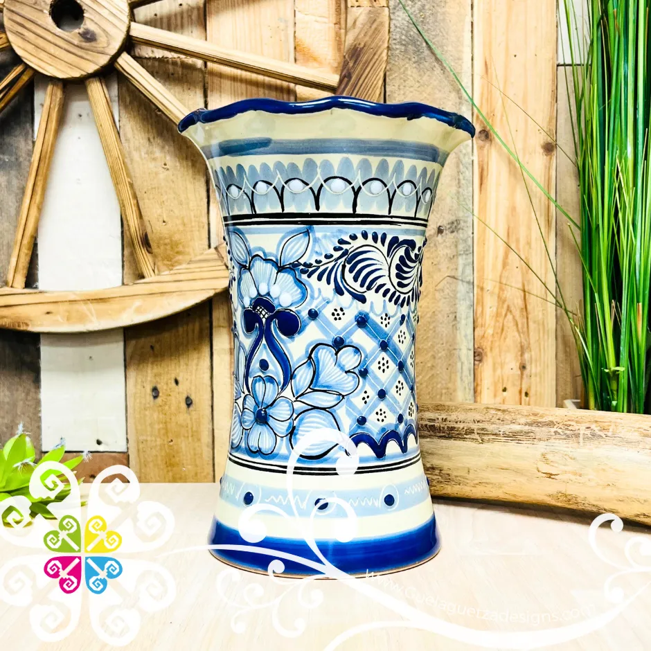 Large Blue Cristal Talavera Vase - Talavera Home Decor