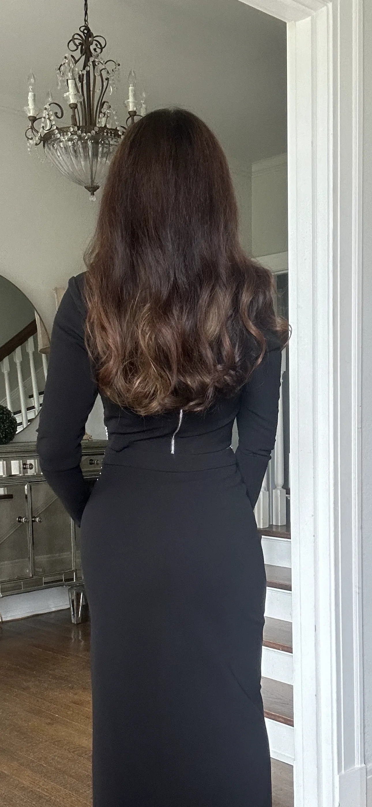 Lucia black high neck gradient stone empelished long sleeve crop top