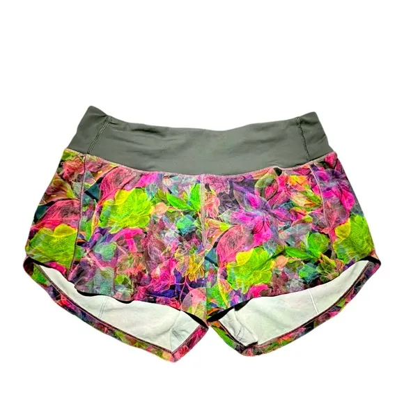 Lululemon Speed Up Mid-Rise Lined Short 4&quot;Vivid Floral Tone Multi /Graphite Grey