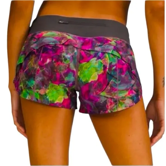 Lululemon Speed Up Mid-Rise Lined Short 4&quot;Vivid Floral Tone Multi /Graphite Grey