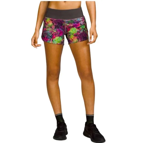 Lululemon Speed Up Mid-Rise Lined Short 4&quot;Vivid Floral Tone Multi /Graphite Grey